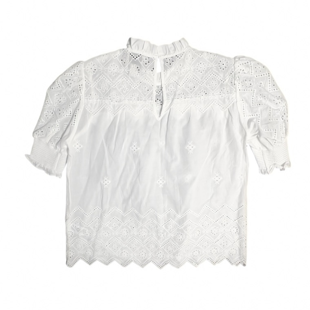 Industry Cotton High Neck Eyelet Blouse Top - Picture 9 of 9